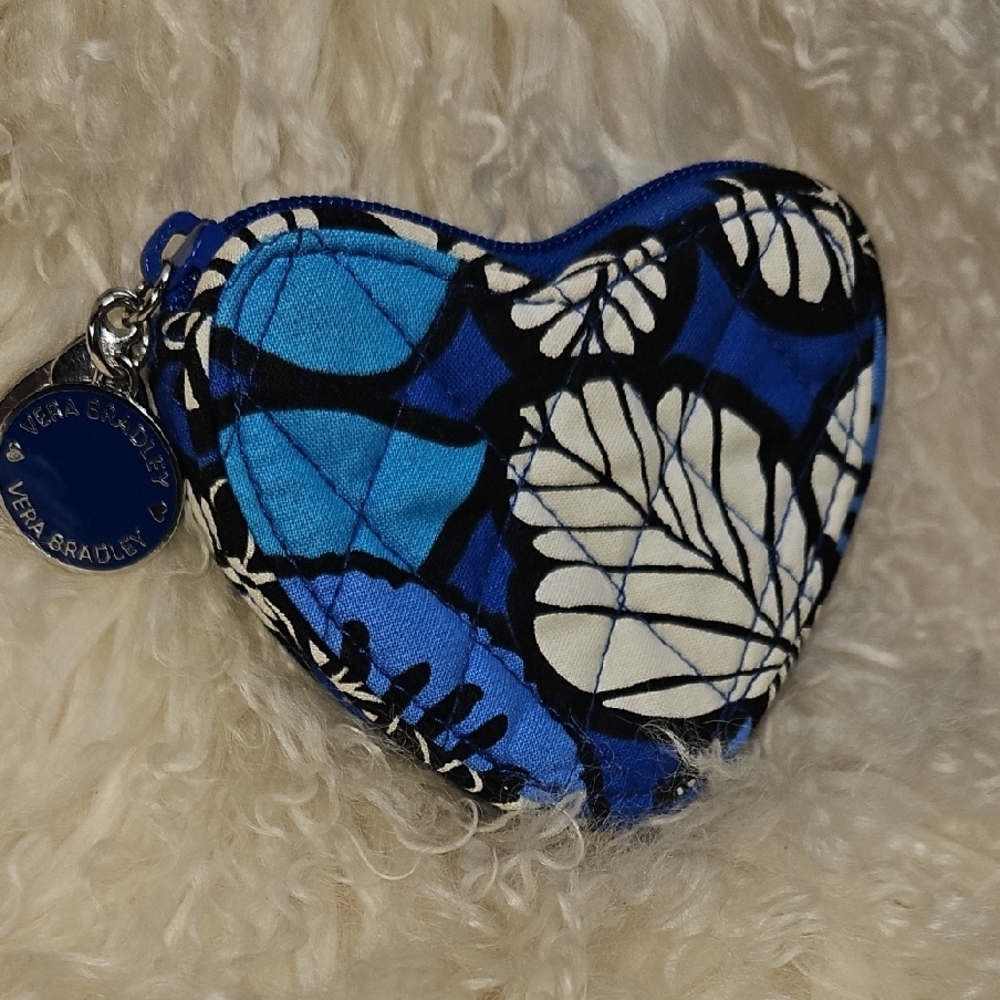 Vera Bradley Blue Floral Heart Coin Pouch KEYCHAIN.